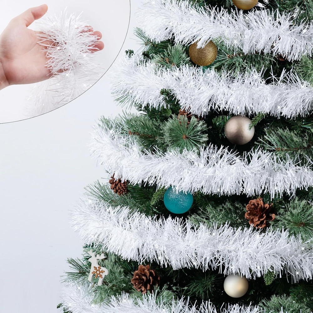 50 Ft White Tinsel Garlands Christmas Tree Decorations, 50FT-White,
