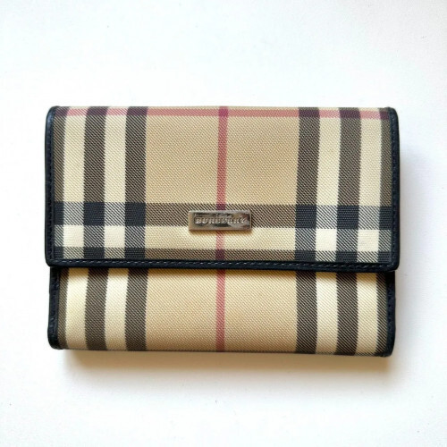 BURBERRY Nova Check Canvas Leather Compact Bi-fold Wallet in Beige 2816