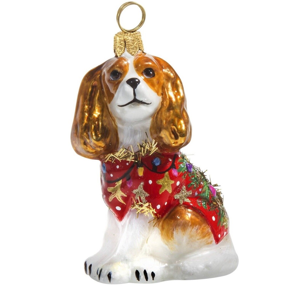 Blenheim Cavalier King Charles Spaniel in Ugly Christmas Sweater Polish Ornament