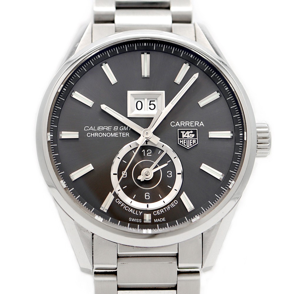 TAG Heuer Carrera Calibre 8 GMT Grand Date Stainless Steel Watch 100m Water Resistant