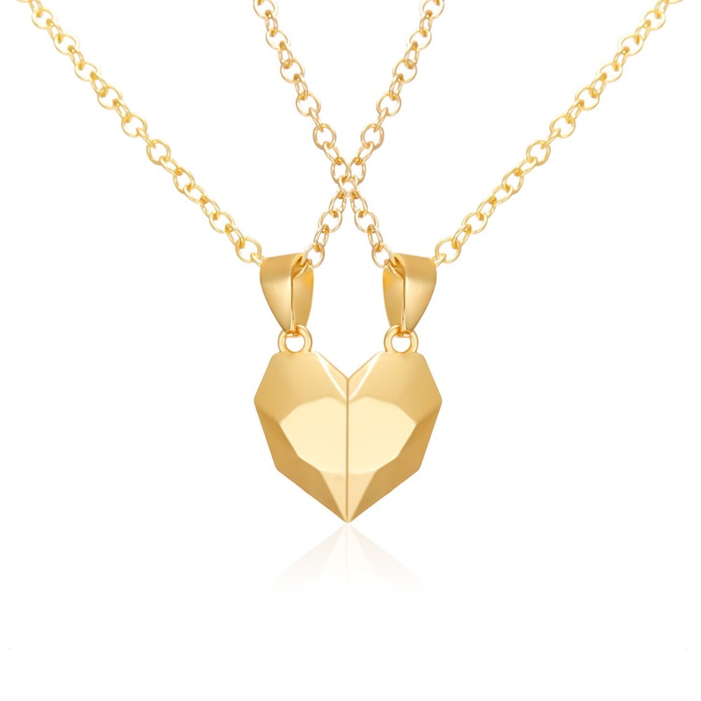 Heart Magnet Necklace Set for Couple - Gold W/ Gold, Great Gift, Anniversary