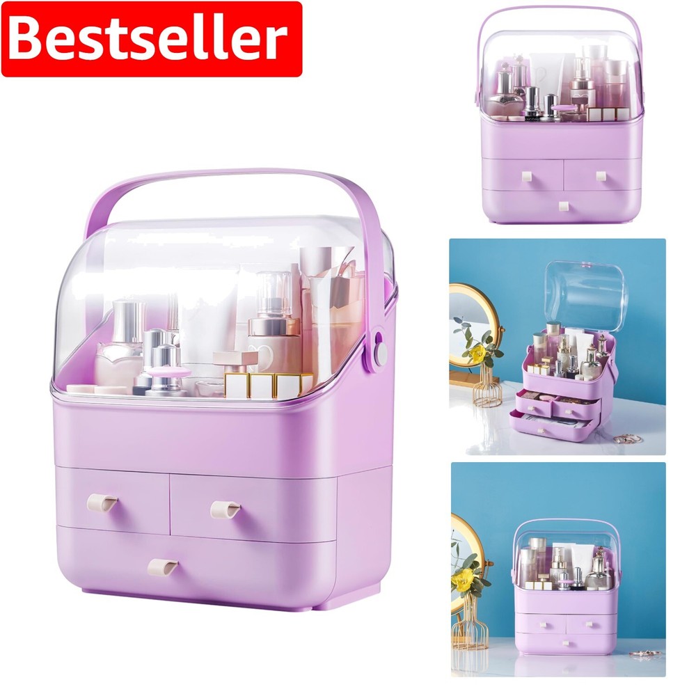 Stylish Purple Makeup Organizer with Drawers and Clear Lid, Perfect Gift