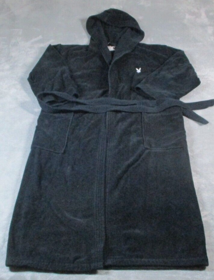 Vintage PlayBoy Home Bath Robe Black Adult Small Belted Terry Cloth Towel 90s