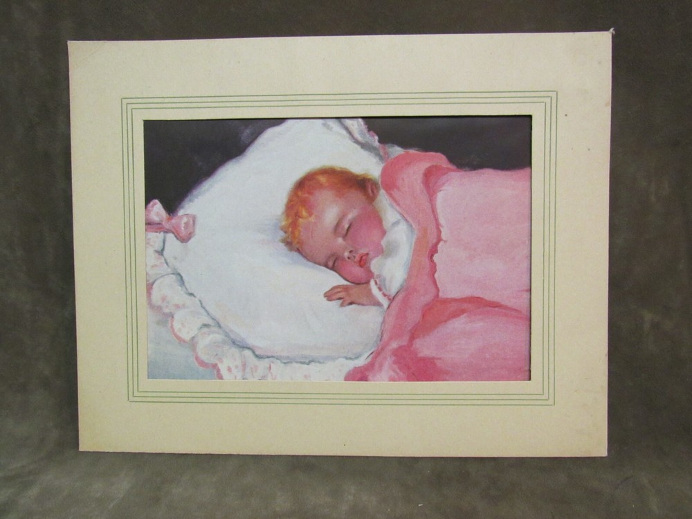 1930s B Bell Slumberland Art Print Chic Sleeping Baby Paper Frame Vintage