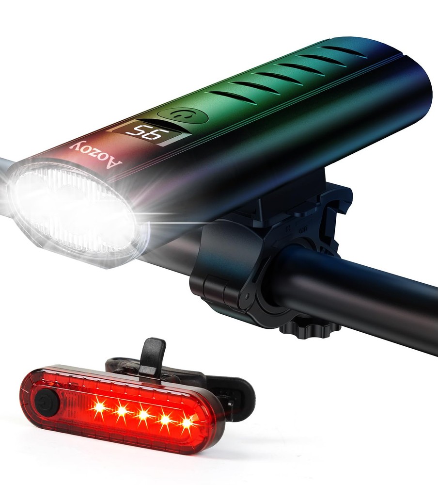 USB Rechargeable 5400mAh Bike Light Set - Headlight & Taillight with Digital Display