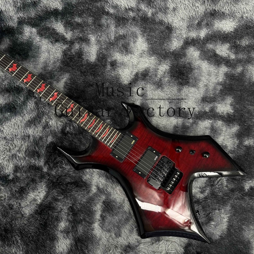 Warlock Red Flame Maple Top Electric Guitar Solid Black Hardware Black Fretboard