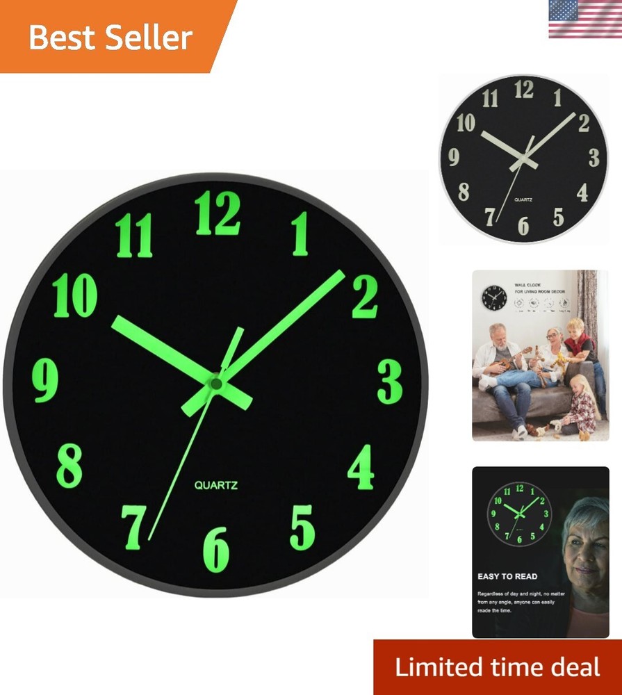 10-Inch Modern LED Night Light Wall Clock - Silent Non-Ticking Quartz  