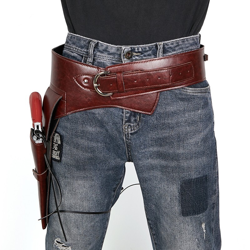 Western Faux Leather Gun Holster Tooled Hand Made Cowboy Revolver Pistol Belt
