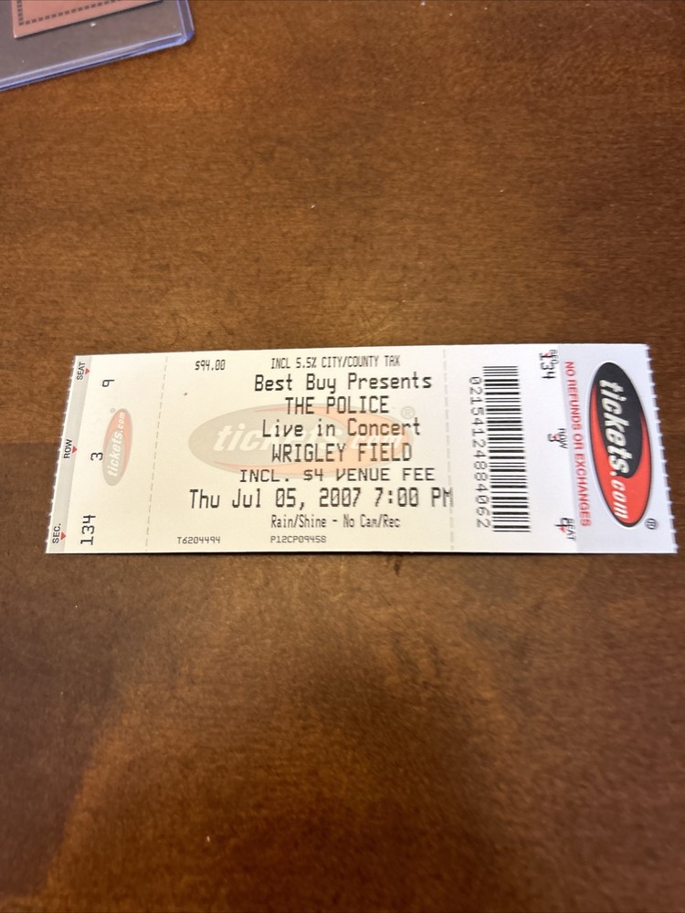 2007 Police Sting Last Chicago Concert Ticket Full Unused