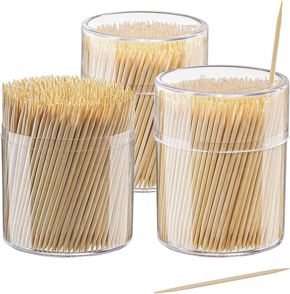[1500 Count] Bamboo Wooden Toothpicks Wood round Double -Point Tooth Picks