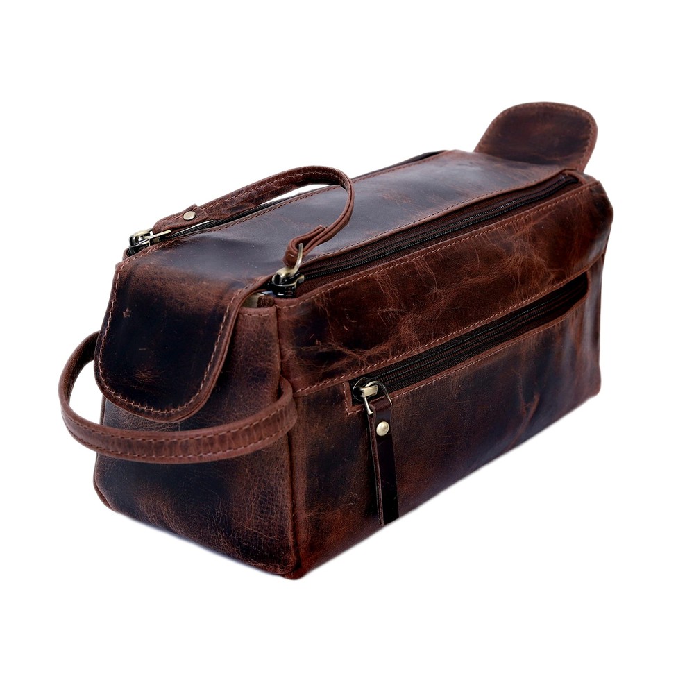 Leather Travel Dopp Kit Toiletry Bag for Men and Women Shaving Organizer Case