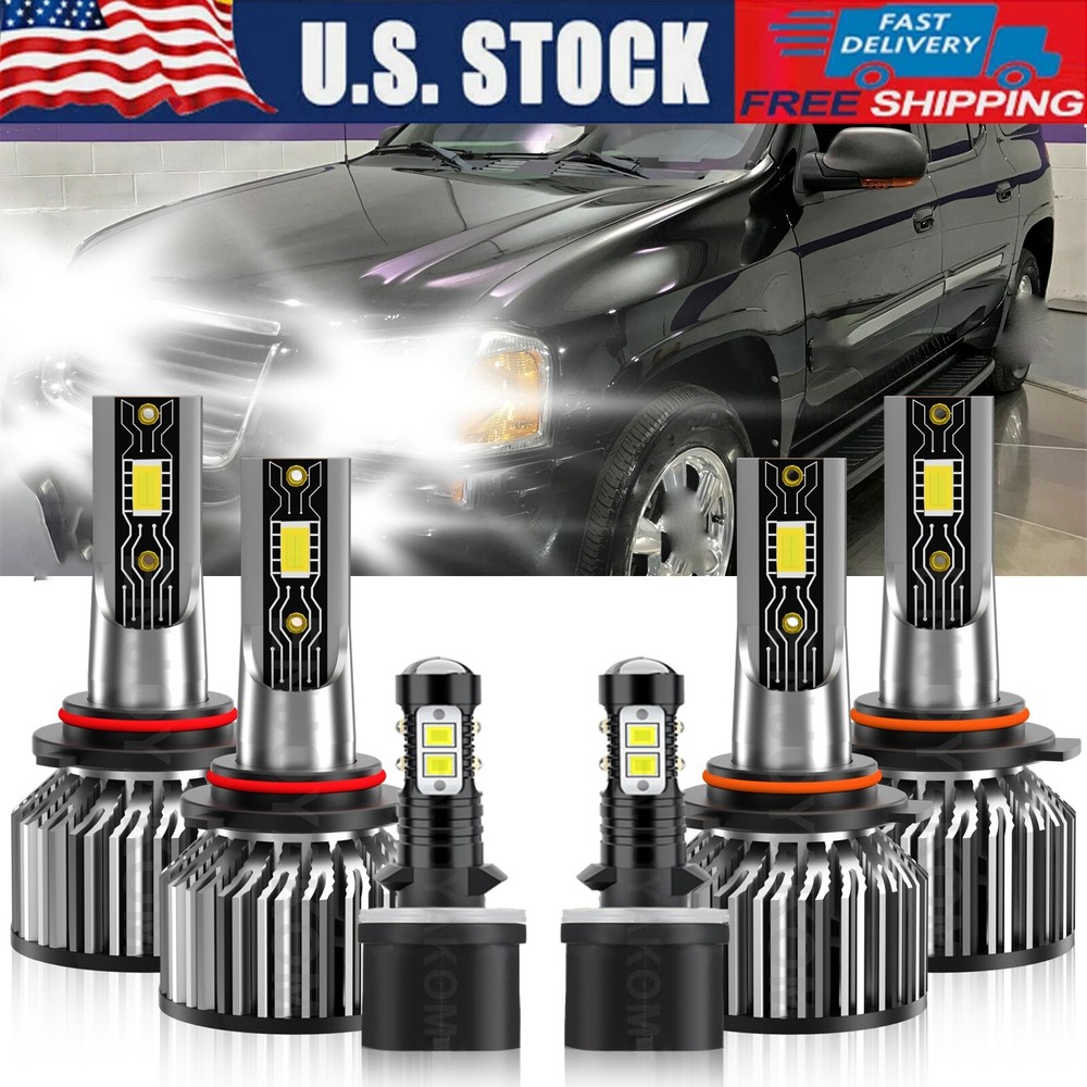 For GMC Envoy 2002-2009 6Pcs LED Headlight High/Low+Fog light white Bulbs kit