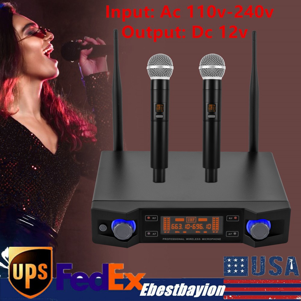 Professional Dual Wireless Microphone System Fit SM58 Cordless Mic Set UHF