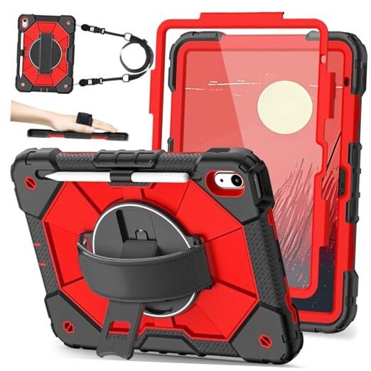 10.9 Inch iPad 10th Gen Case with Screen Protector - Black & Red