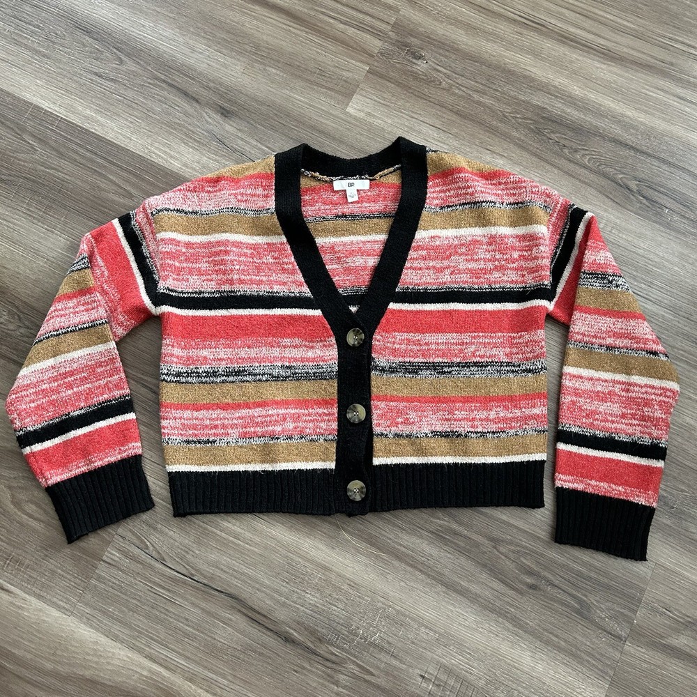 BP Stripe Semi-Cropped Knit Cardigan - XS Women Multicolor Pullover  
