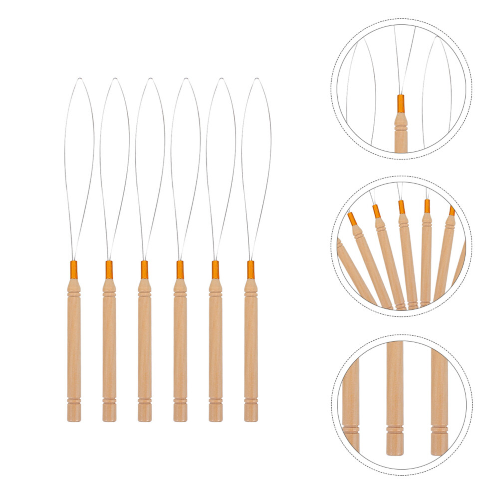 6-Piece Wooden Handle Crochet Hooks for Wig Extensions