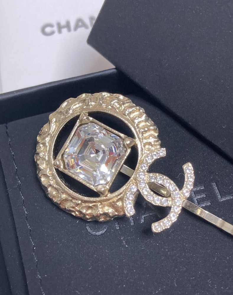 Chanel Gold Coco Mark Rhinestone Decorative Hairpin Accessory