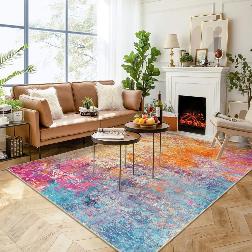 Lahome Modern Abstract Washable 8x10 Living Room Rug Colorful Non-Slip Area Rug