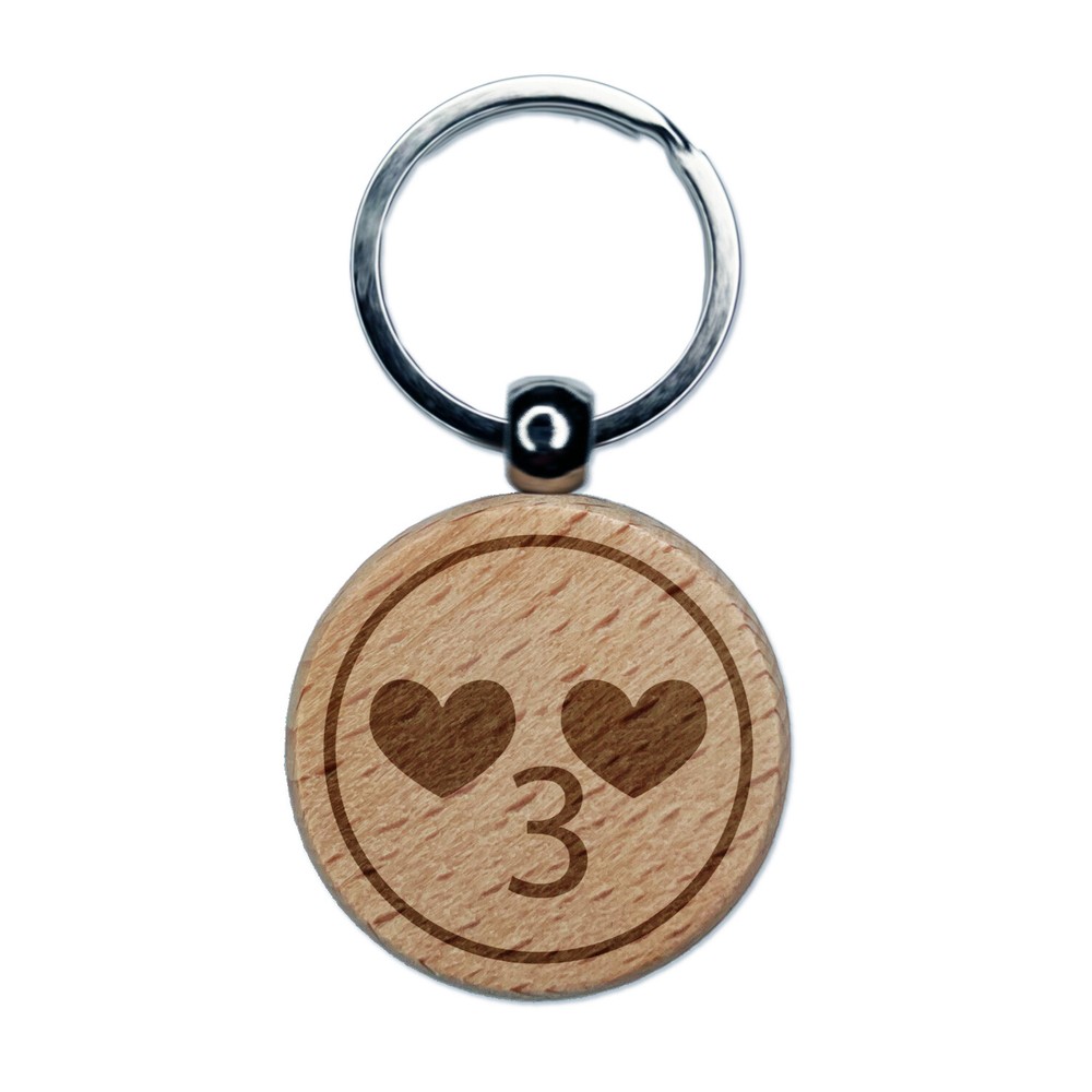 Adorable Kawaii Heart Eyes Kissy Face Wooden Keychain Charm  