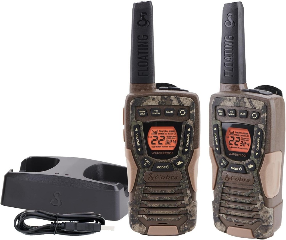 Cobra ACXT1035R FLT CAMO, Waterproof Floating Walkie Talkies - Rechargeable 2 Pk