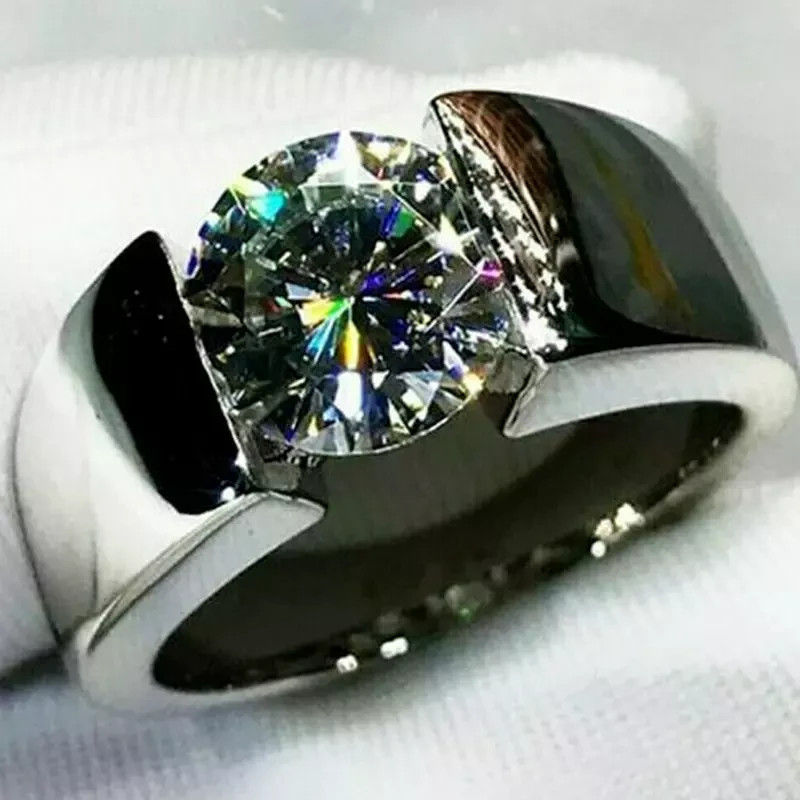 4.00 Ct Round Cut Moissanite Men's Engagement Ring In 14K White Gold Plated