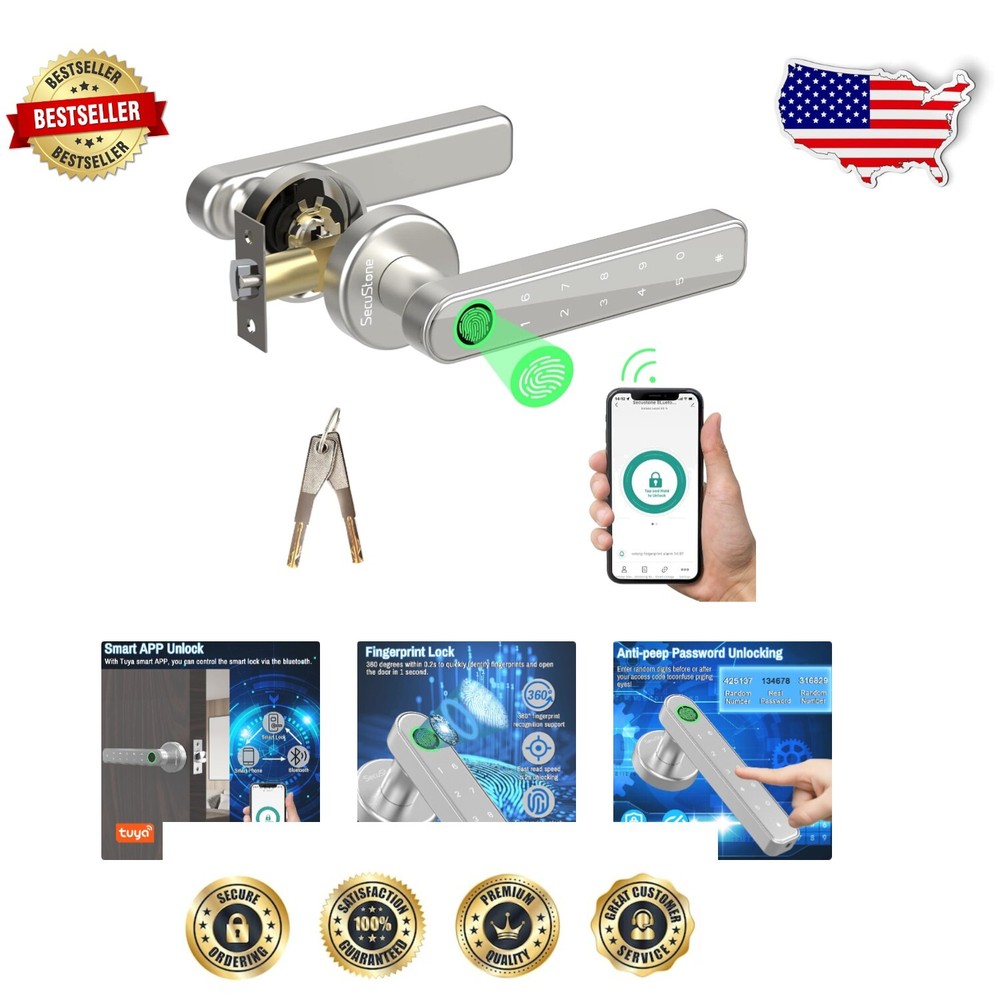 Smart Bluetooth Fingerprint Door Lock 4-in-1 Keyless Entry Silver