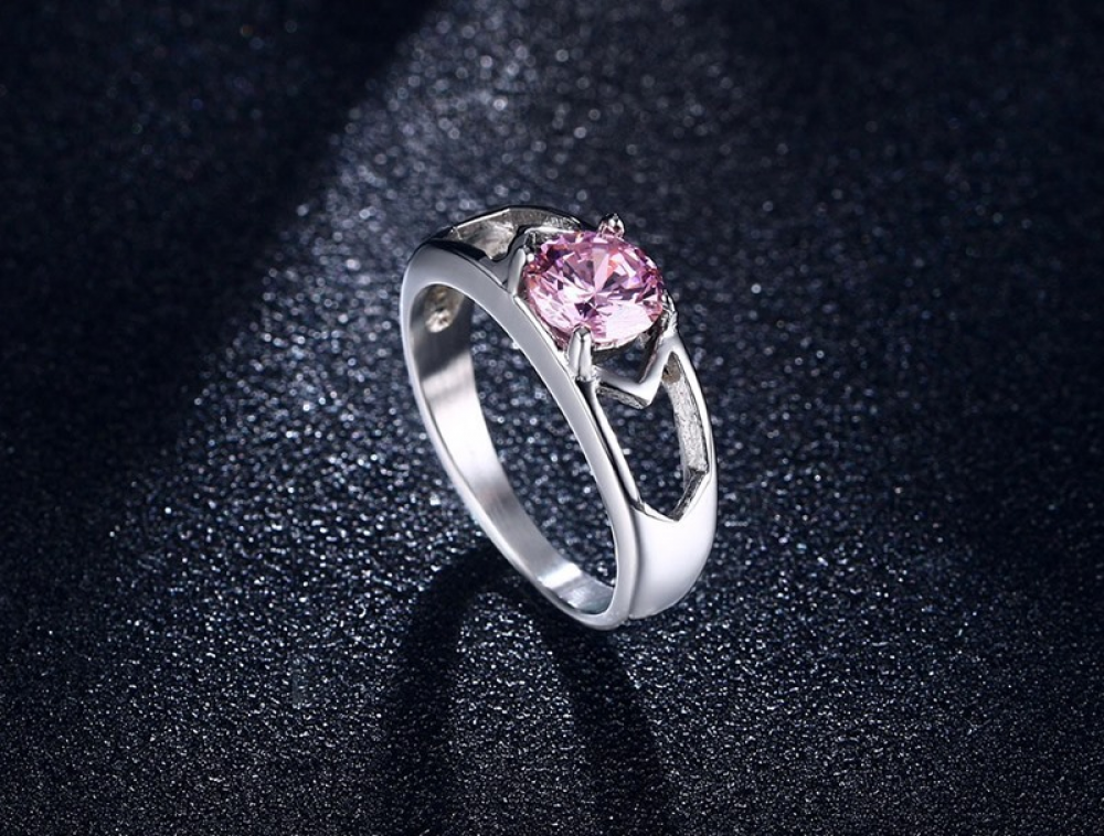 Simple Fashion Titanium Steel Single Pink Zircon Ring Women's Jewelry Gift US