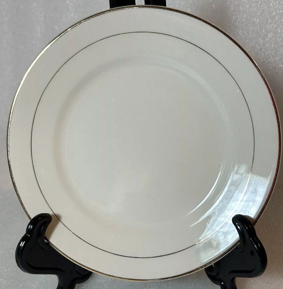 Homer Laughlin White Porcelain Salad Bread 6in Plate Gold Borders Vintage 1942