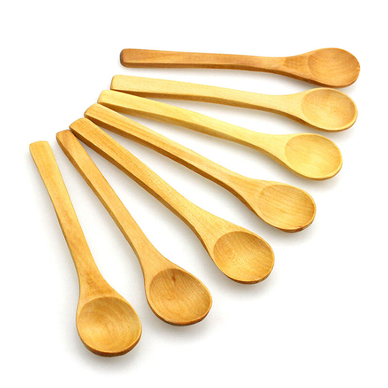 6X Small Bamboo Wooden Spoons Dessert Ice Cream Honey Kids Baby Spoon Gif h^a