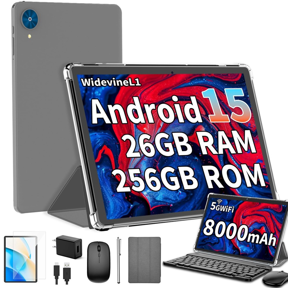 Android 15 with Keyboard, 26GB+256GB(2TB Expand), 10.1 Inch 8000 mAh Battery,...