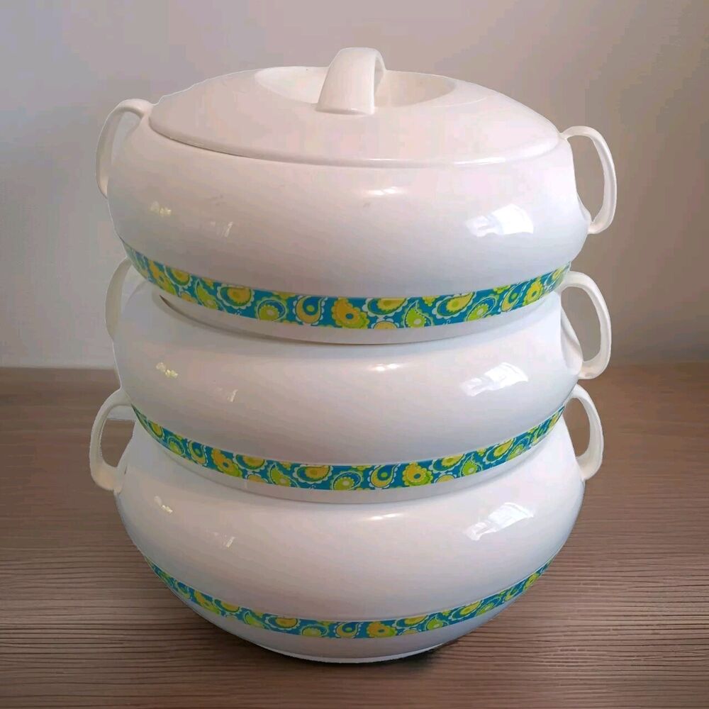 Vintage InsoCore Bubble Insulated Stackable Hot Food Server Dishes + Lids MCM