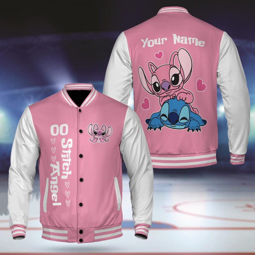 Stitch & Angel Couple Better Together Baseball Jacket Personalized-image