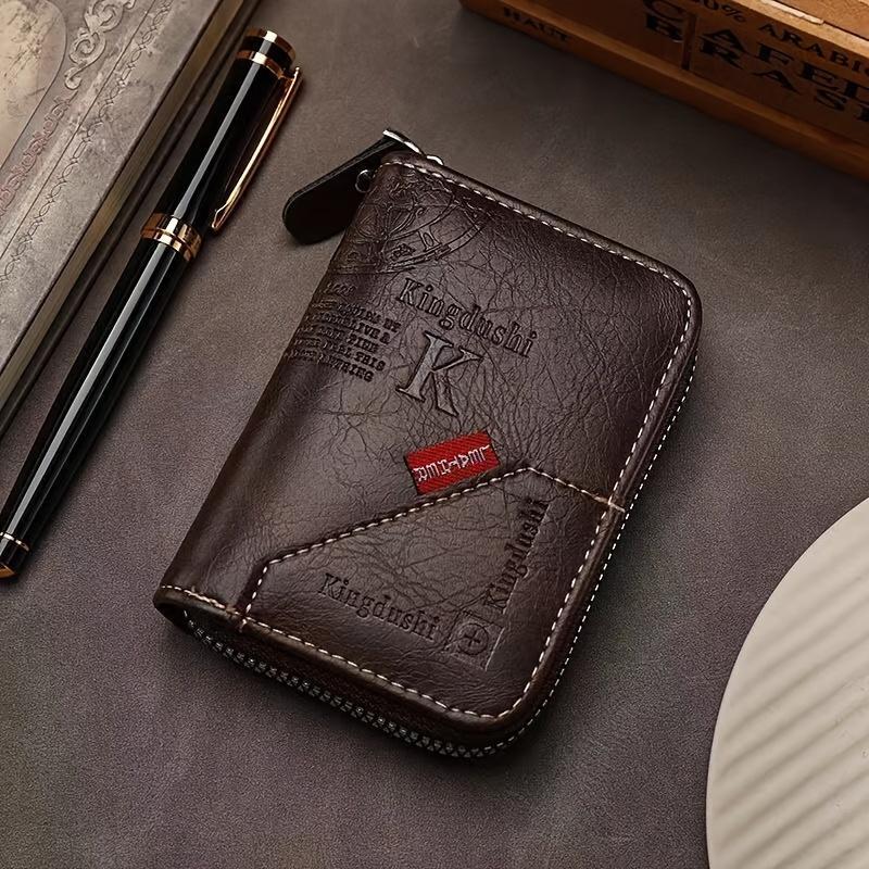 Slim Zipper Leather Credit Card Holder in Modern Multicolor