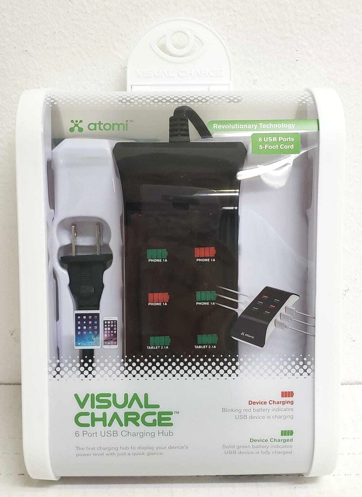 Atomi Visual Charge 6-Port USB Desktop Charger Hub with LED Indicators AT790  -image