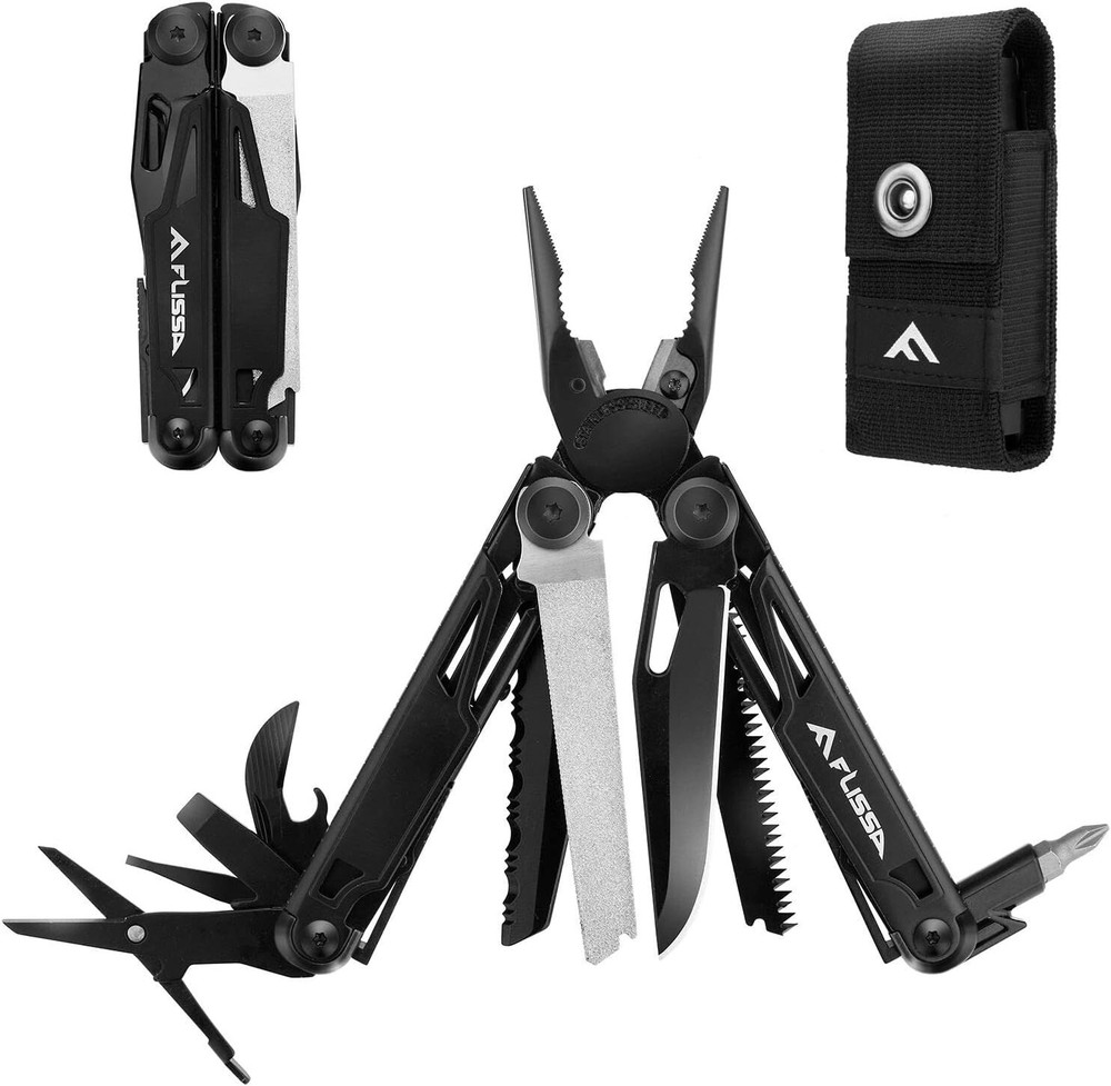 16-in-1 MultiTool Black Stainless Steel Self-locking Foldable w/ Sheath