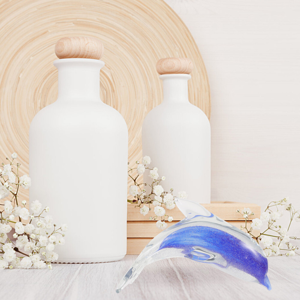 Blue Glass Dolphin Figurines Ornament Room Decoration Child