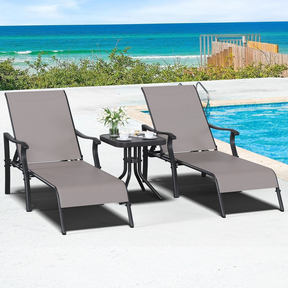 Adjustable Outdoor Recliner with Side Table in 5 Positions