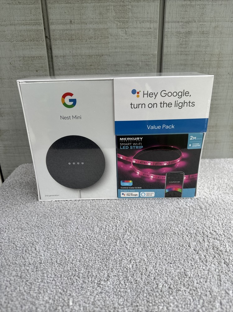 Google Nest Mini 2nd Generation Charcoal & Mercury Smart Light Strip Value Pack