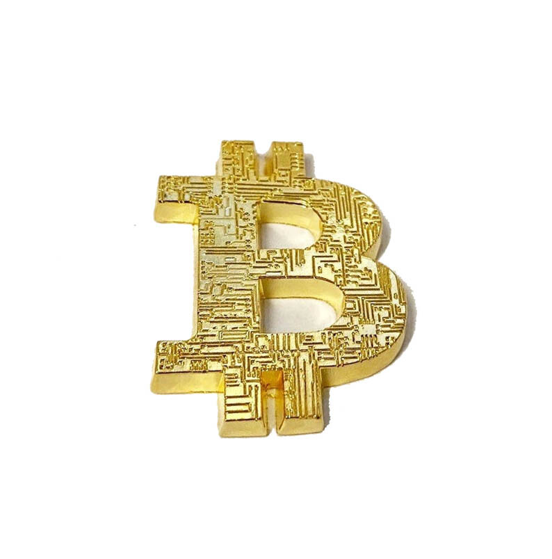 Bitcoin Logo - Gold Metal Physical Blockchain Cryptocurrency Logo in case-image