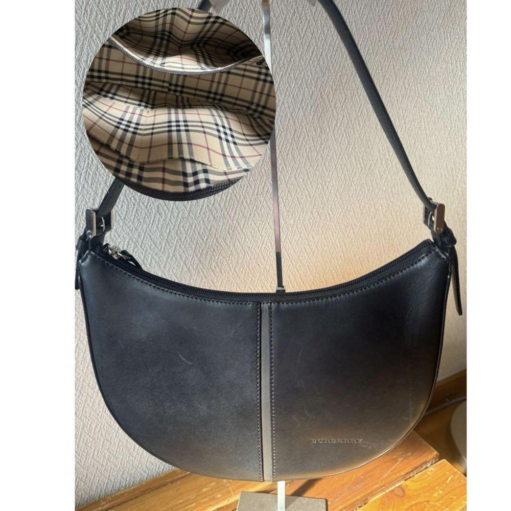 Burberry Shoulder Bag Nova Check Leather Black Authentic F08281429
