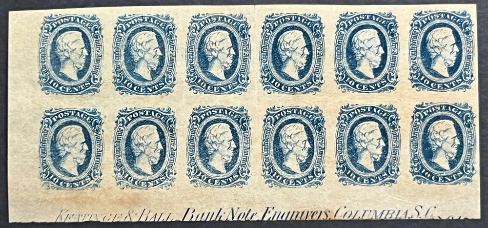 Jefferson Davis Confederate States Block of 12 Stamps Scott 11 NG