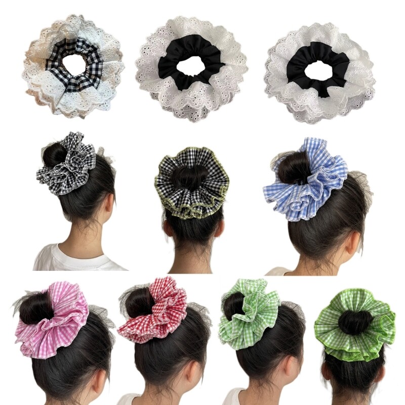 Lace Trim Elastic Hair Rope for Girls Stretchable Ponytail Ties