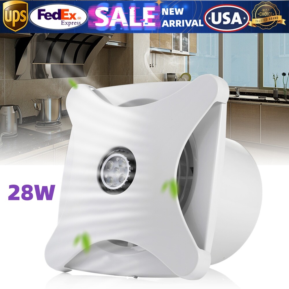Bathroom Ceiling Ventilation Fan with LED Light 28W Air Exhaust for Bath Toilet