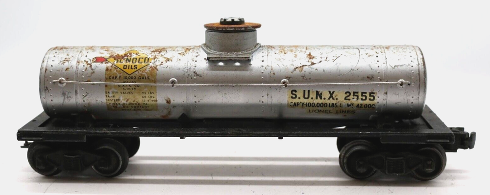 POSTWAR Lionel SUNOCO SUNX 2555 Oil Tank Car Aluminum O gauge (F41-2)