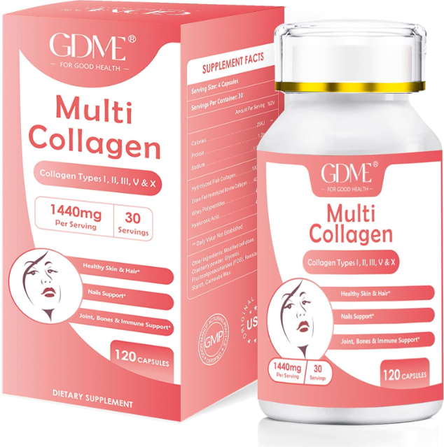 Collagen Peptides Pills 1440mg Hydrolyzed Collagen Capsules (Types I,II,III,V,X)