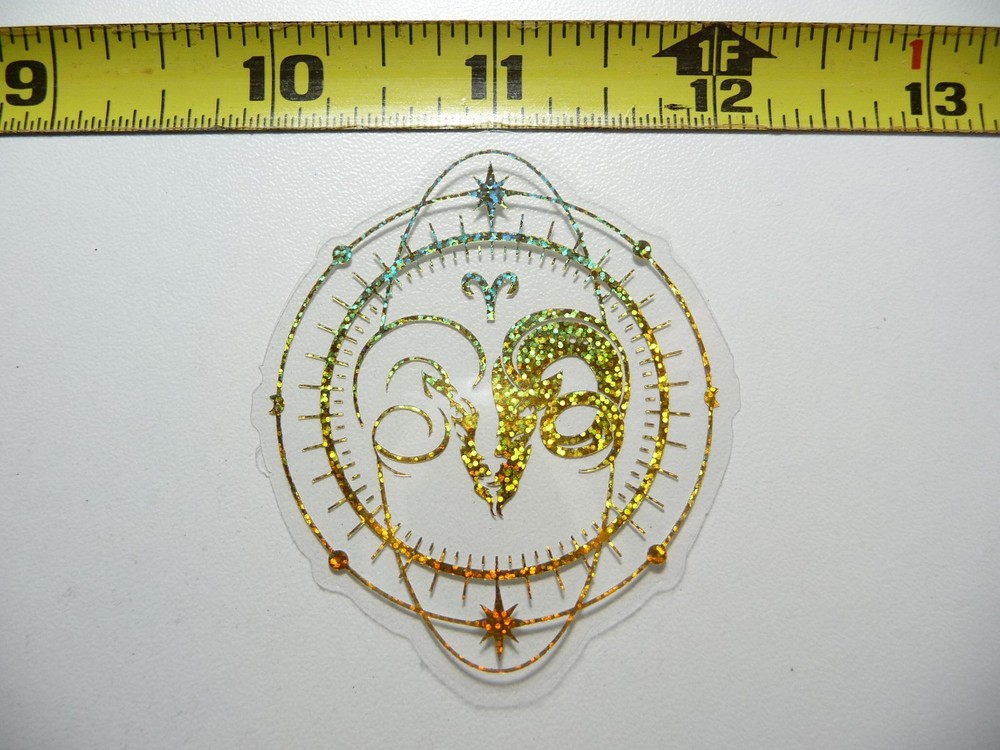HOLOGRAPHIC ZODIAC ARIES CIRCLE STICKER DECAL HOROSCOPE SIGN BIRTH MONTH