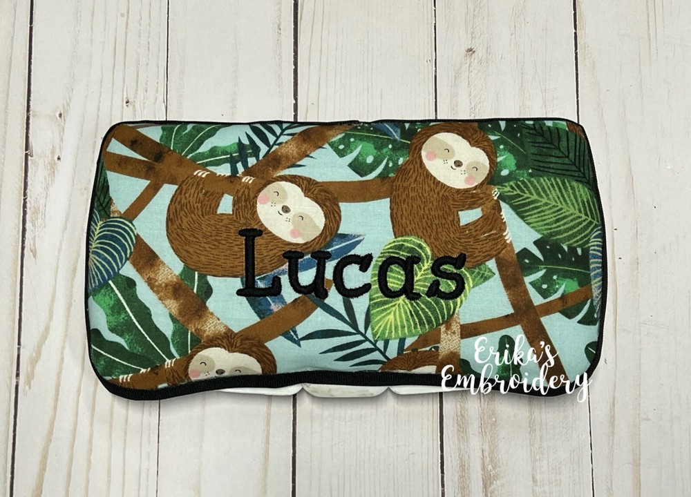 Personalized Travel Wipe Case Baby Shower Gifts Nursery Sloth Jungle Animals