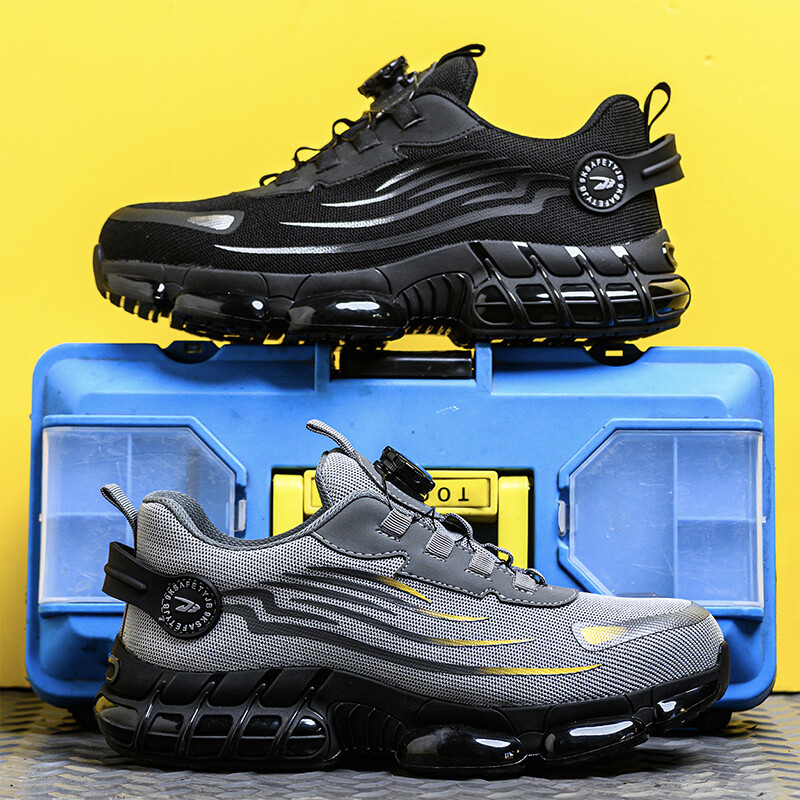 Men Work Safety Shoes Steel Toe Cap Rotating Button Comfort Breathable Sneakers