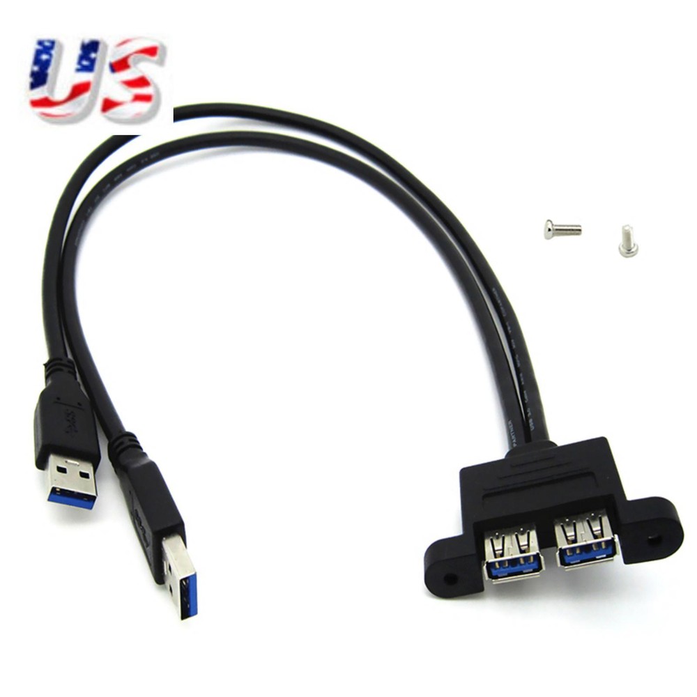 30cm Dual USB 3.0 Male to Female Panel Mount Extension Adapter