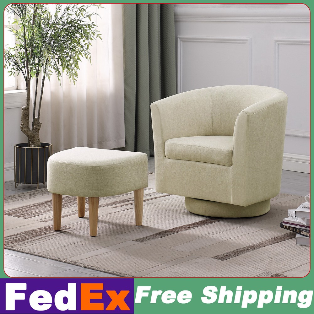 360° Swivel Armchair for Livingroom Bedroom, Fabric Chair Accent Sofa w/ Ottoman